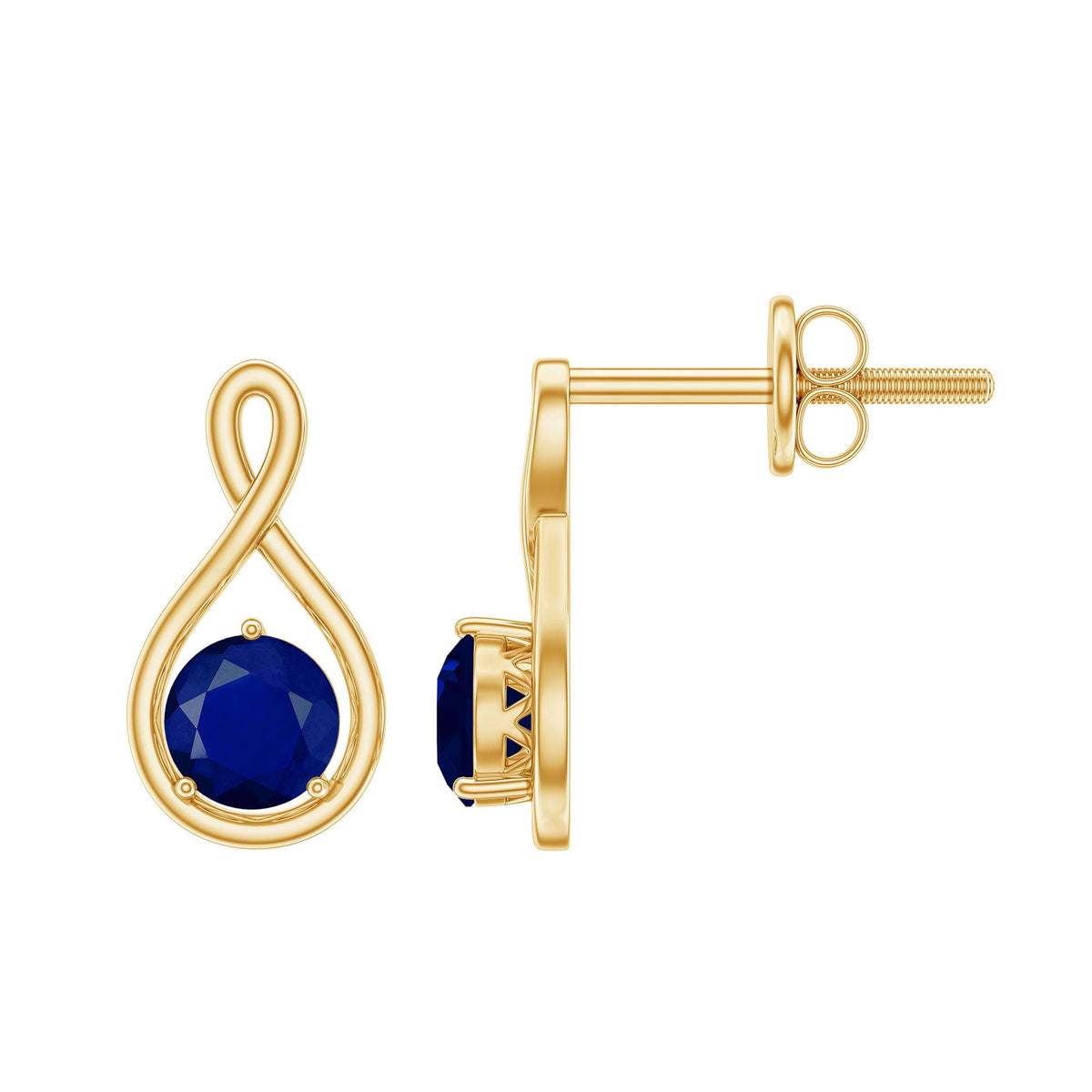 Rosec Jewels 3/4 CT blue sapphire solitaire infinity stud earrings featuring round cut gemstones and classic design.