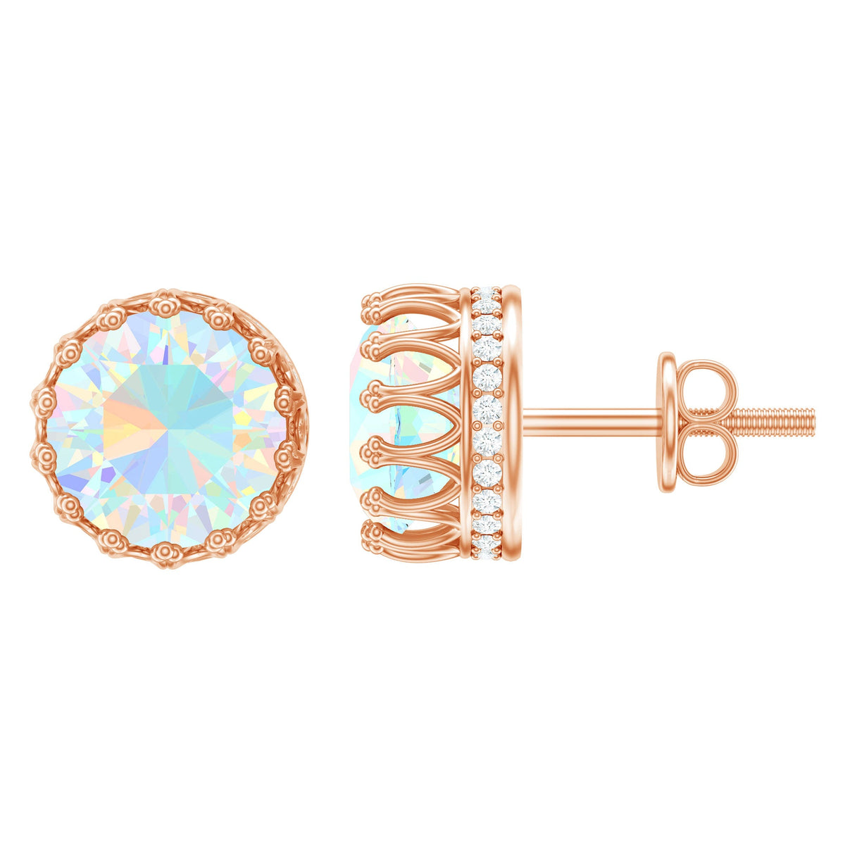 Real Ethiopian Opal Crown Stud Earrings by Rosec Jewels featuring vibrant opal gemstones with certificate of authenticity.