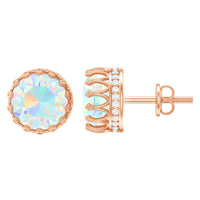 Real Ethiopian Opal Crown Stud Earrings by Rosec Jewels featuring vibrant opal gemstones with certificate of authenticity.