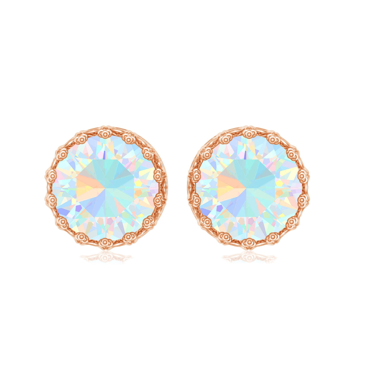 Rosec Jewels Ethiopian Opal Crown Stud Earrings with certificate, featuring vibrant opal gemstones and elegant gold settings.