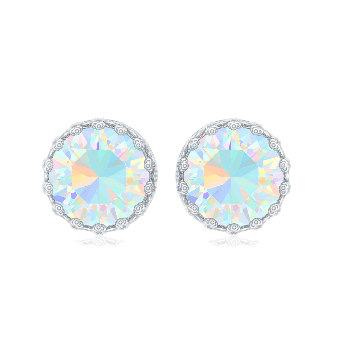 Rosec Jewels Real Ethiopian Opal Crown Stud Earrings with certificate, featuring vibrant opal gemstones and intricate crown design.