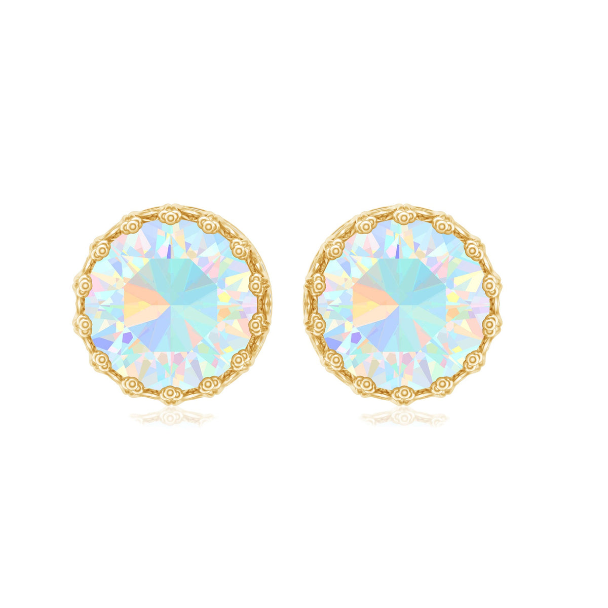 Real Ethiopian Opal crown stud earrings by Rosec Jewels featuring vibrant opal gemstones and elegant design.