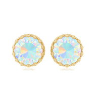 Real Ethiopian Opal crown stud earrings by Rosec Jewels featuring vibrant opal gemstones and elegant design.
