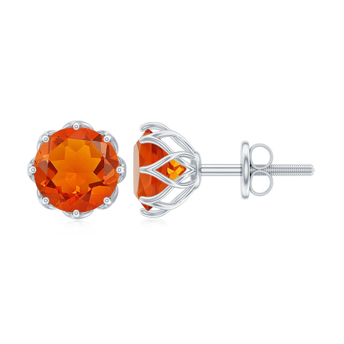 Natural fire opal stud earrings by Rosec Jewels with certificate, featuring vibrant orange and red hues in a classic stud design.