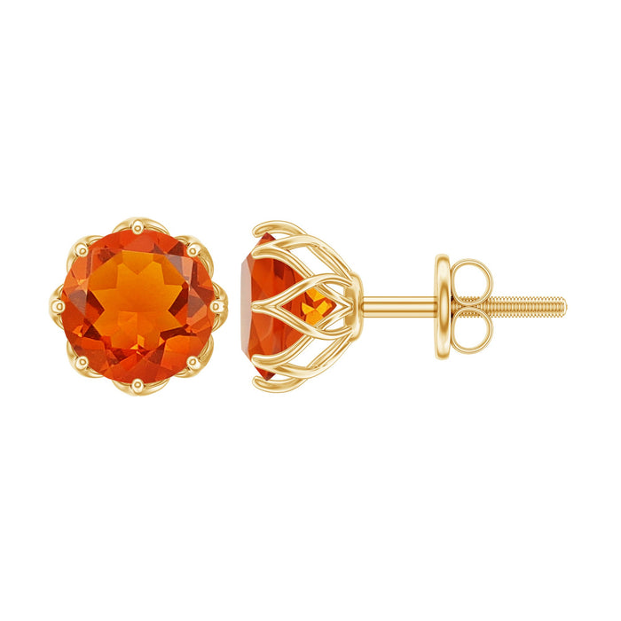 Natural fire opal stud earrings by Rosec Jewels featuring vibrant orange fire opals with certification.