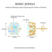 4 Carat Genuine Round Ethiopian Opal Solitaire Stud Earrings