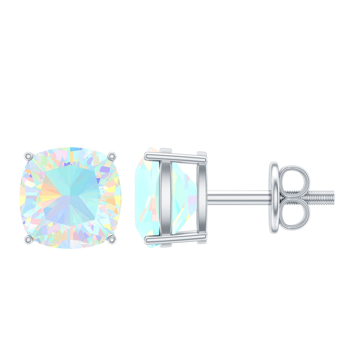 Natural Certified Cushion Cut Ethiopian Opal Stud Earrings For Women