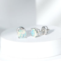 Natural Certified Cushion Cut Ethiopian Opal Stud Earrings For Women