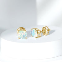 Natural Certified Cushion Cut Ethiopian Opal Stud Earrings For Women
