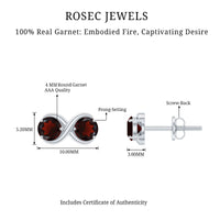 Natural garnet infinity stud earrings with screw back closures from Rosec Jewels, showcasing elegant red gemstone design.