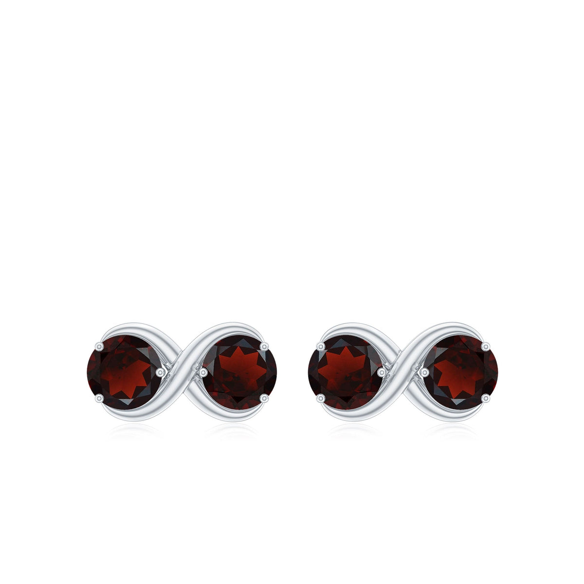Natural garnet infinity stud earrings with screw back closures by Rosec Jewels, showcasing deep red gemstones and elegant design.