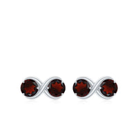 Natural garnet infinity stud earrings with screw back closures by Rosec Jewels, showcasing deep red gemstones and elegant design.