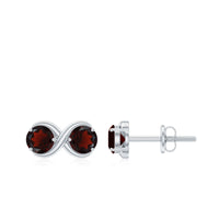 Natural garnet infinity stud earrings with screw backs by Rosec Jewels, showcasing sparkling red garnet stones and elegant design.