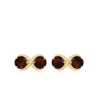 Natural garnet infinity stud earrings with screw backs from Rosec Jewels, showcasing polished garnet stones and silver settings.