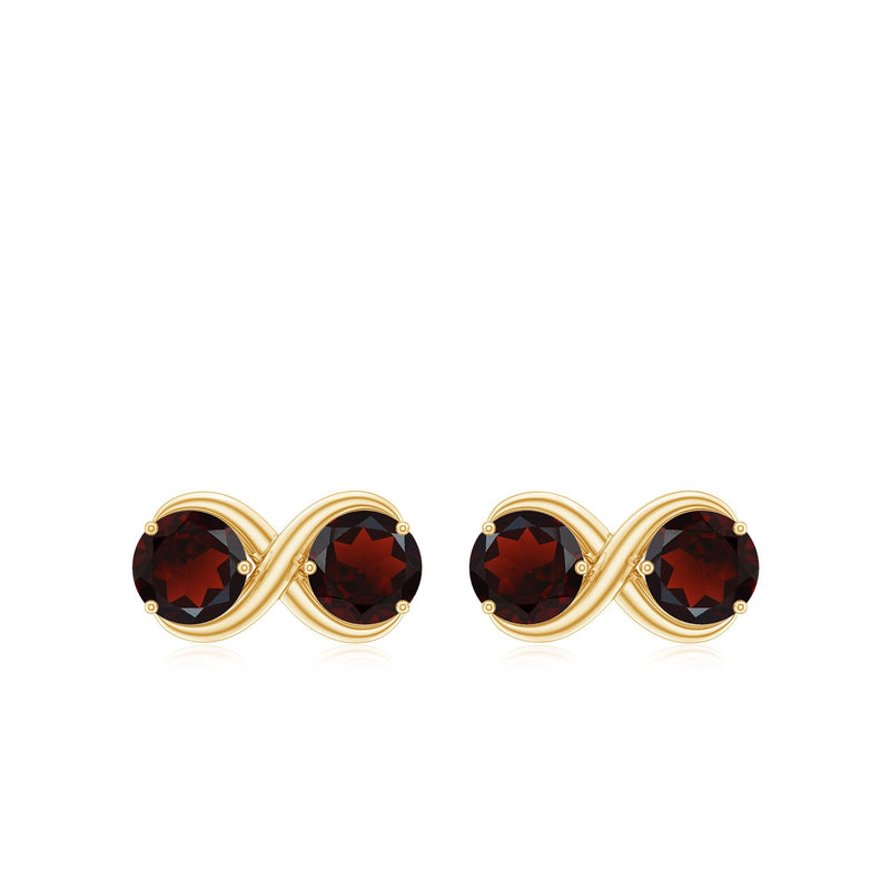 Natural garnet infinity stud earrings with screw backs from Rosec Jewels, showcasing polished garnet stones and silver settings.