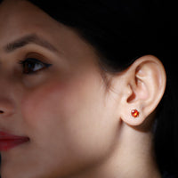 1.5 Carat Round Fire Opal Solitaire Stud Earrings