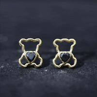 Heart Shape Lab Created Black Diamond Teddy Bear Stud Earrings