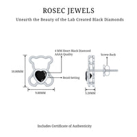 Heart Shape Lab Created Black Diamond Teddy Bear Stud Earrings