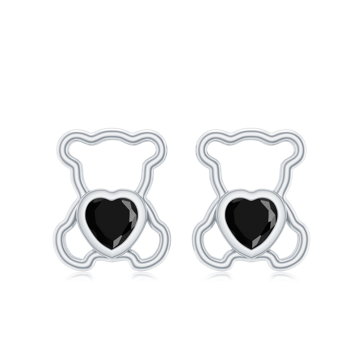 Heart Shape Lab Created Black Diamond Teddy Bear Stud Earrings
