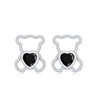 Heart Shape Lab Created Black Diamond Teddy Bear Stud Earrings