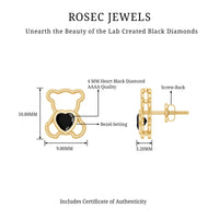Heart Shape Lab Created Black Diamond Teddy Bear Stud Earrings