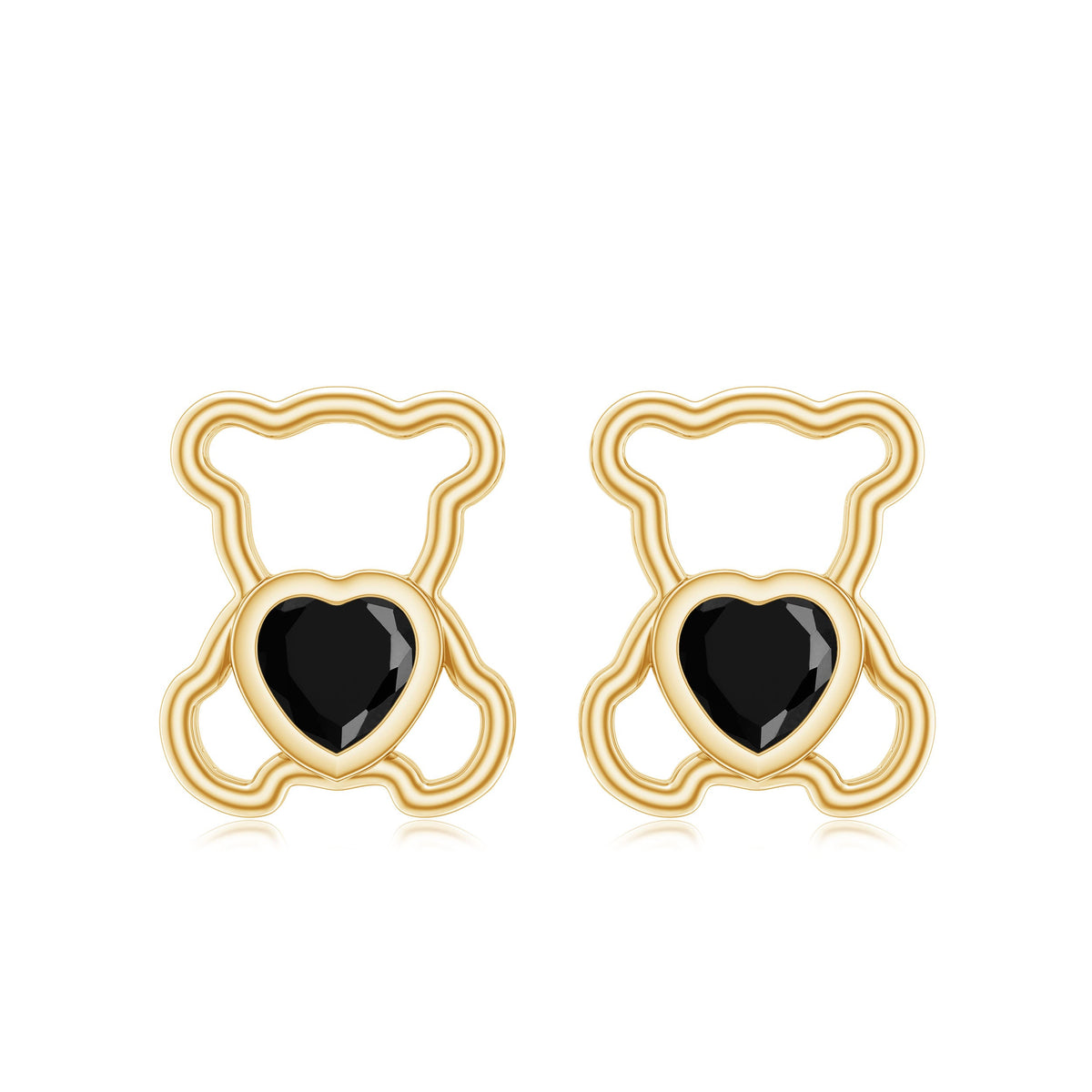 Heart Shape Lab Created Black Diamond Teddy Bear Stud Earrings