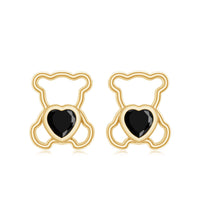 Heart Shape Lab Created Black Diamond Teddy Bear Stud Earrings