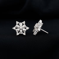 Rosec Jewels certified diamond snowflake stud earrings featuring sparkling diamonds set in a delicate snowflake design.