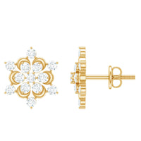 Rosec Jewels certified diamond snowflake stud earrings featuring sparkling snowflake-shaped diamond design.