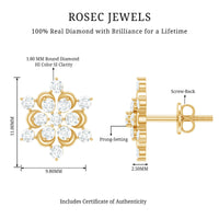 Certified diamond snowflake stud earrings by Rosec Jewels featuring sparkling diamond snowflake designs on silver posts.