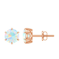 1.6 Carat Round Ethiopian Opal Solitaire Stud Earrings in 6 Claw Setting