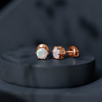 1.6 Carat Round Ethiopian Opal Solitaire Stud Earrings in 6 Claw Setting