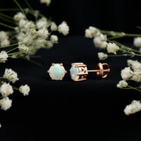 1.6 Carat Round Ethiopian Opal Solitaire Stud Earrings in 6 Claw Setting