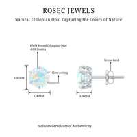 1.6 Carat Round Ethiopian Opal Solitaire Stud Earrings in 6 Claw Setting