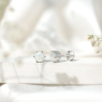 1.6 Carat Round Ethiopian Opal Solitaire Stud Earrings in 6 Claw Setting