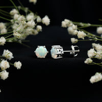 1.6 Carat Round Ethiopian Opal Solitaire Stud Earrings in 6 Claw Setting