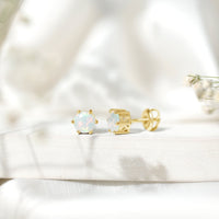 1.6 Carat Round Ethiopian Opal Solitaire Stud Earrings in 6 Claw Setting