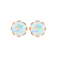 Ethiopian Opal solitaire stud earrings with 6mm round gemstones from Rosec Jewels, featuring a simple and elegant design.