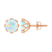 Rosec Jewels 6mm Ethiopian Opal solitaire stud earrings showcasing vibrant, colorful gemstones in a classic jewelry setting.
