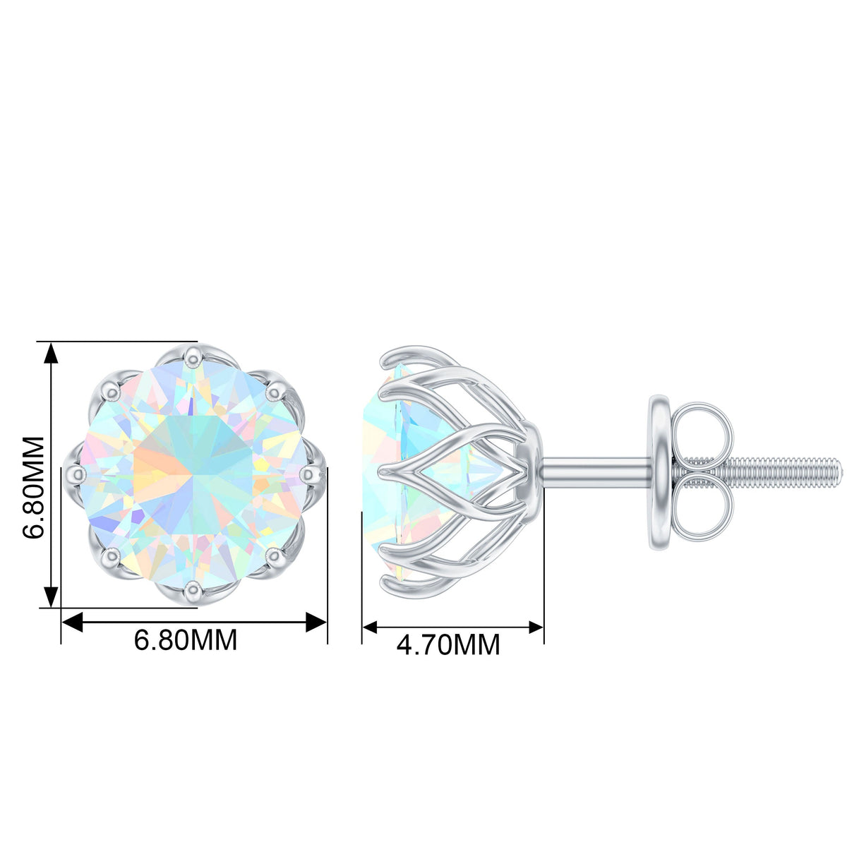 Rosec Jewels 6mm Ethiopian Opal solitaire stud earrings, showcasing vibrant, polished gemstones set in simple earring designs.