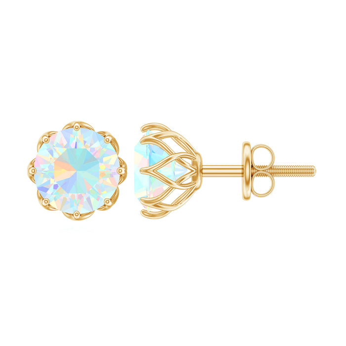 Ethiopian opal solitaire stud earrings with 6mm gemstones set in silver from Rosec Jewels.