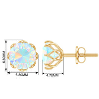Ethiopian Opal solitaire stud earrings with 6 mm round gemstones set in silver, featuring elegant and minimalist jewelry design.