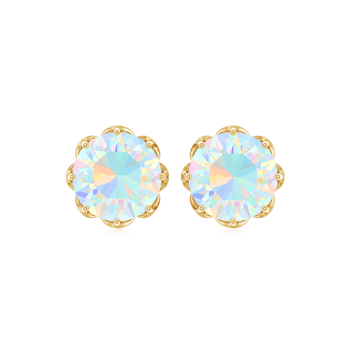 Ethiopian Opal solitaire stud earrings by Rosec Jewels featuring 6mm round decorative gemstones.