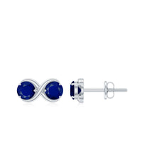 Rosec Jewels 1.50 CT Blue Sapphire two-stone infinity stud earrings with simple, elegant design and sterling silver setting.
