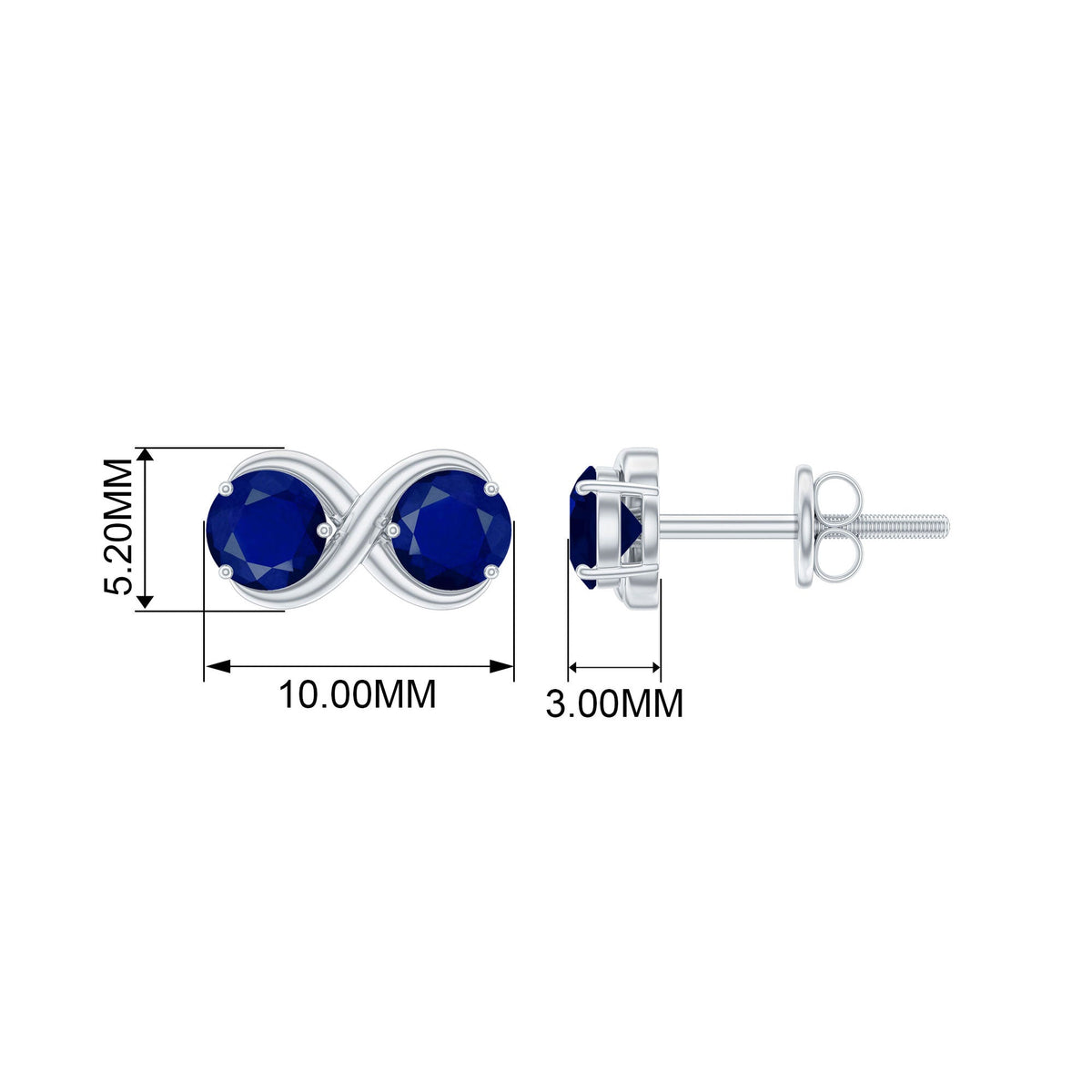 Rosec Jewels 1.50 CT blue sapphire two-stone infinity stud earrings with elegant design and sparkling gemstones.