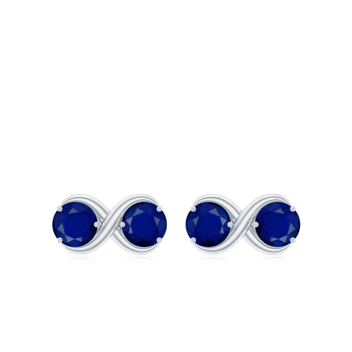 Rosec Jewels 1.50 CT blue sapphire two-stone infinity stud earrings with simple design and silver setting.