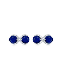 Rosec Jewels 1.50 CT blue sapphire two-stone infinity stud earrings with simple design and silver setting.