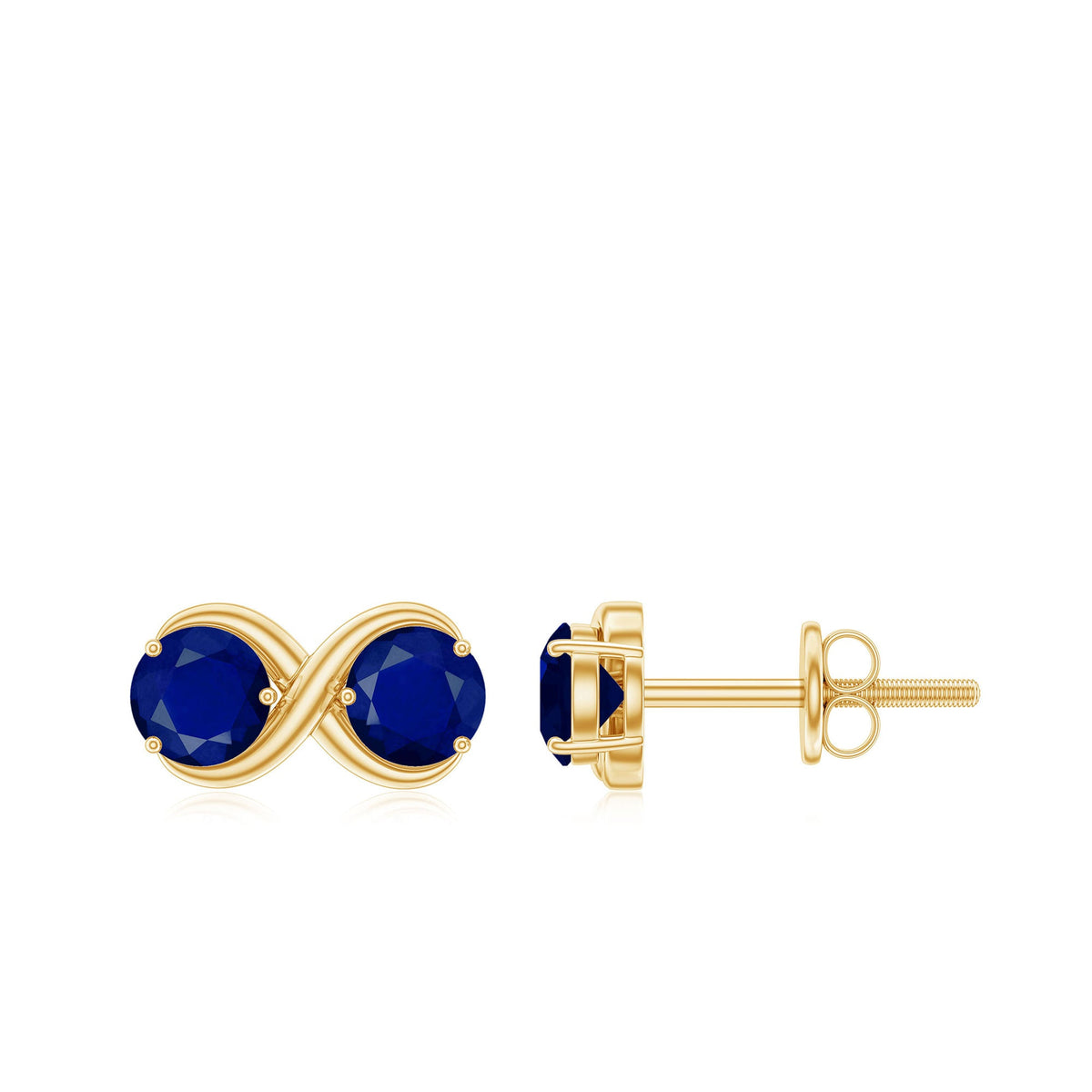 Rosec Jewels 1.50 CT blue sapphire two-stone infinity stud earrings, silver-tone earrings with sparkling blue gemstones.