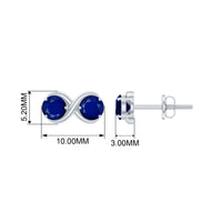 Simple blue sapphire two-stone infinity stud earrings by Rosec Jewels featuring 1.50 CT sapphires and sterling silver setting.