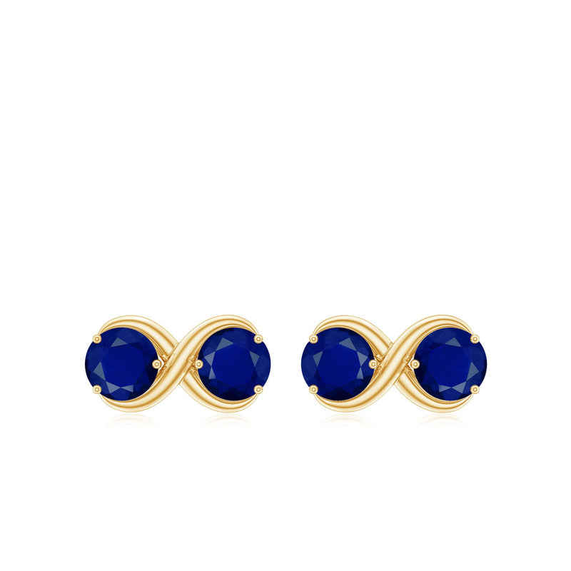 Simple blue sapphire two-stone infinity stud earrings by Rosec Jewels featuring 1.50 CT sapphires in a sleek design.